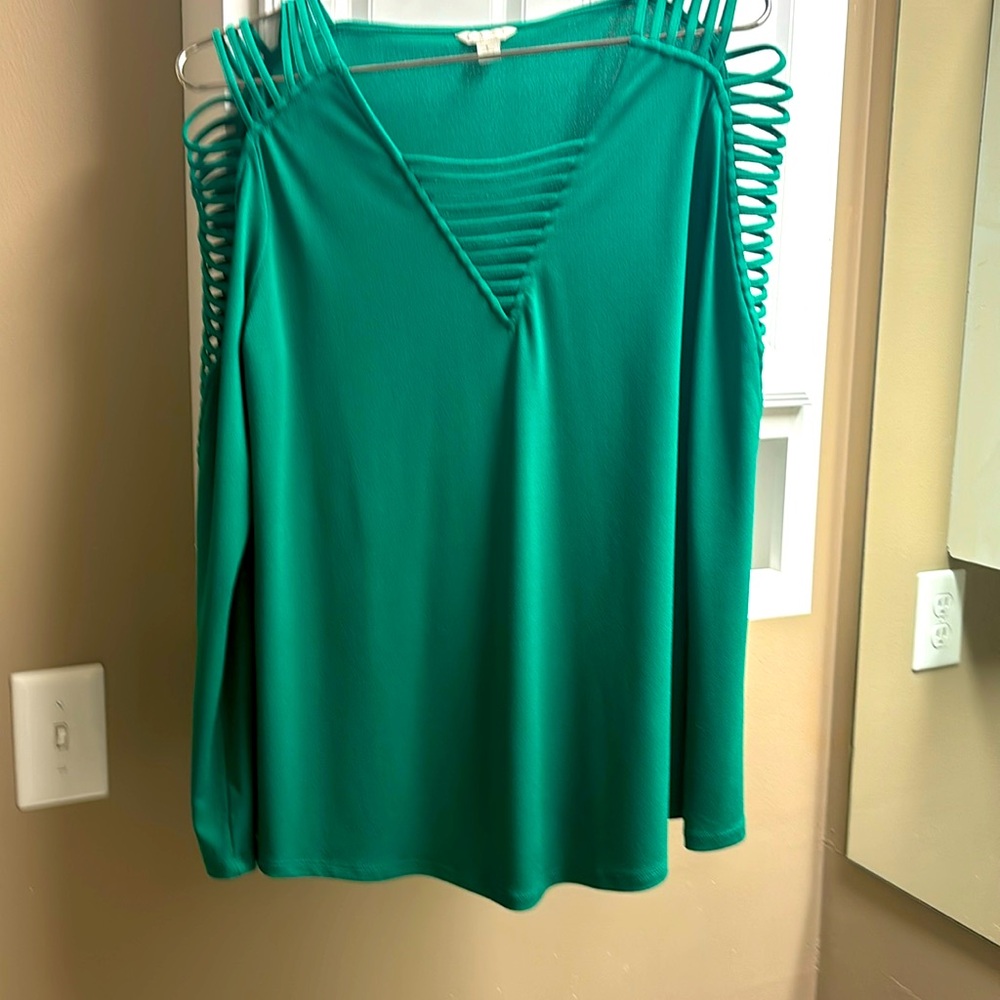 Bright green Cato shoulder cut out top